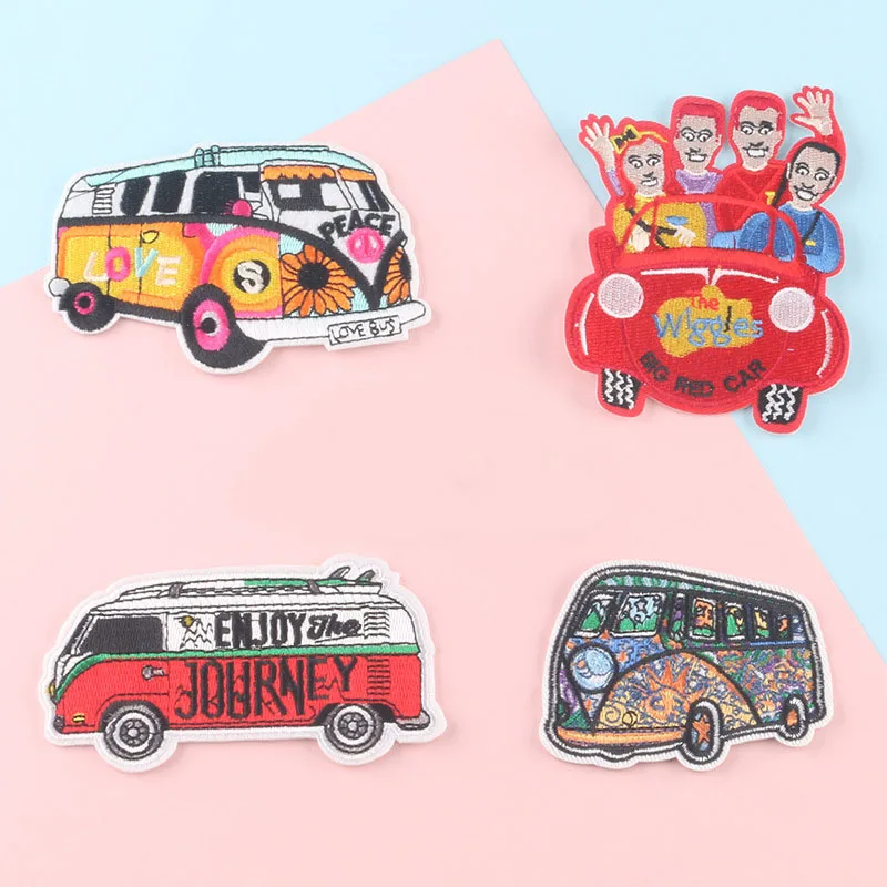 

Cartoon Colorful bus Patches Embroidery Applique Clothes Sewing Supplies Decorative Child Cute DIY Iron On Badges Car