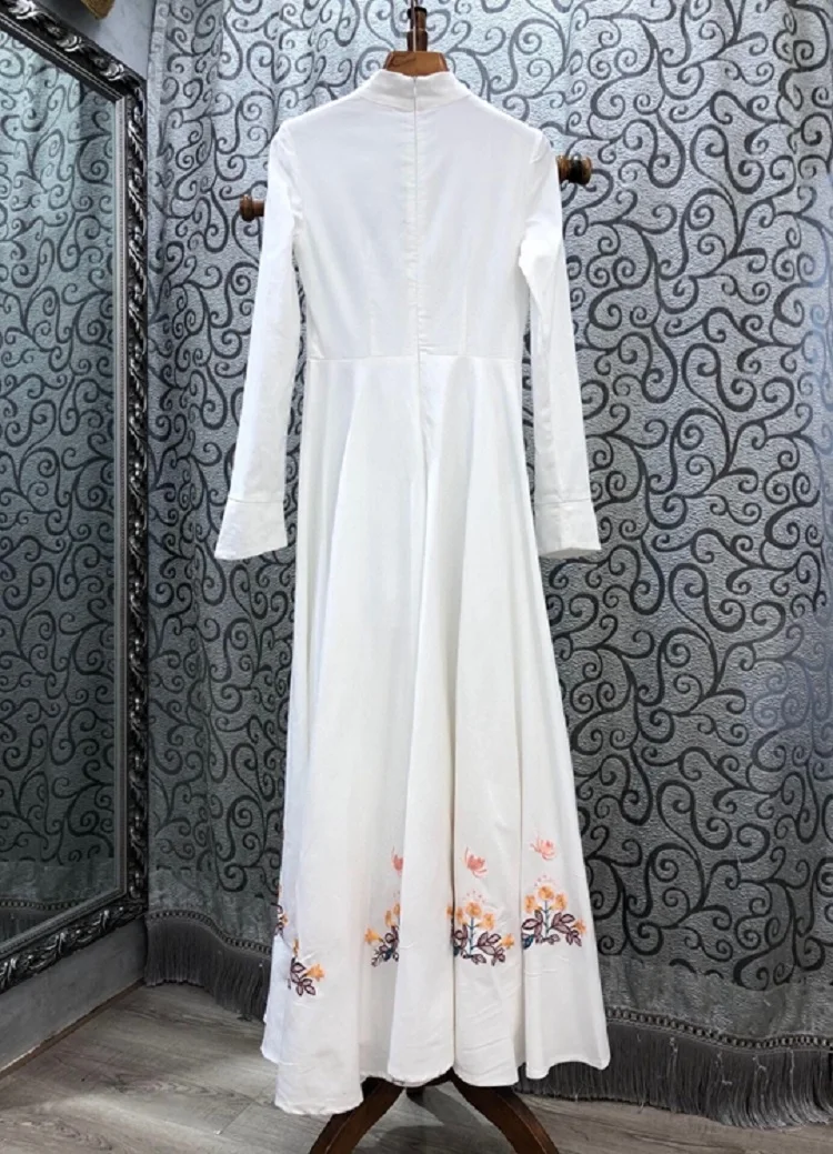 

Fashion 2021 Autumn Style Long Dress High Quality Women Luxurious Embroidery Long Sleeve White Maxi Dress Vestidos Special Event