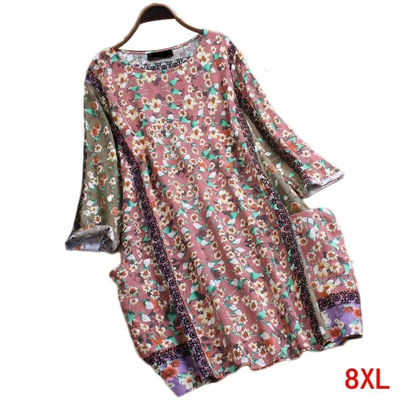 Женское платье большого размера из хлопка и льна плюс 5XL 6XL 7XL 8XL летнее свободное