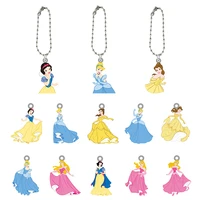 disney princess snow white cinderella belle ariel princess pattern keychains acrylic doll key chain girls gifts hot sale jewelry