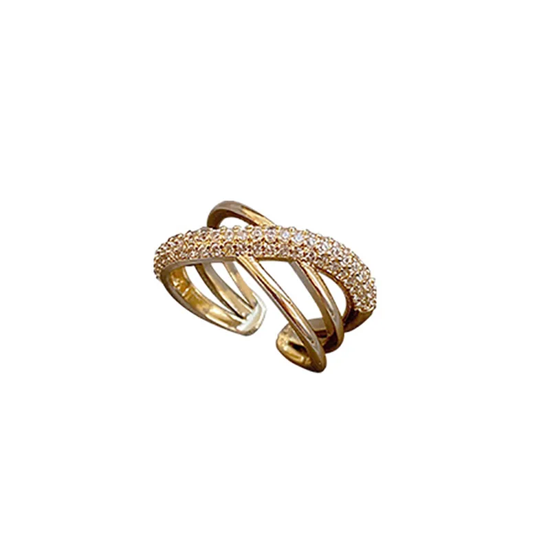 

Luxurious Design Geometric Cross Gold Opening Rings For Woman Korean Fashion Jewelry Wedding Party girls Unusual Ring Set