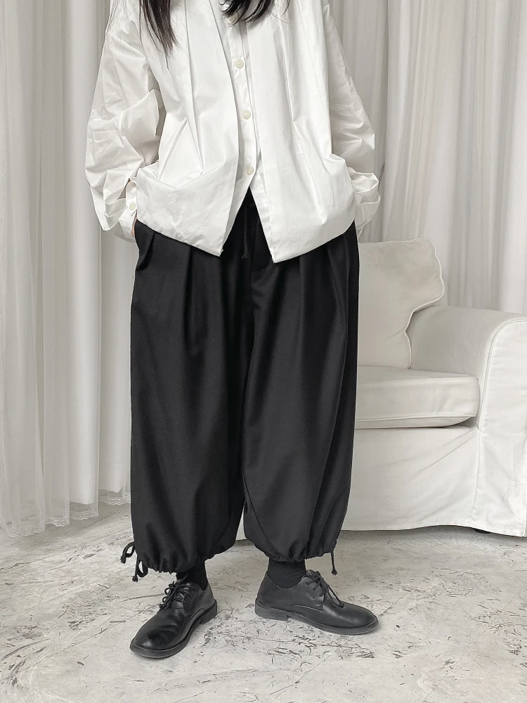 2021 new small crowd mountain style wind, wide leg loose deconstruction, retro foot mouth drawstring Japanese trousers female da