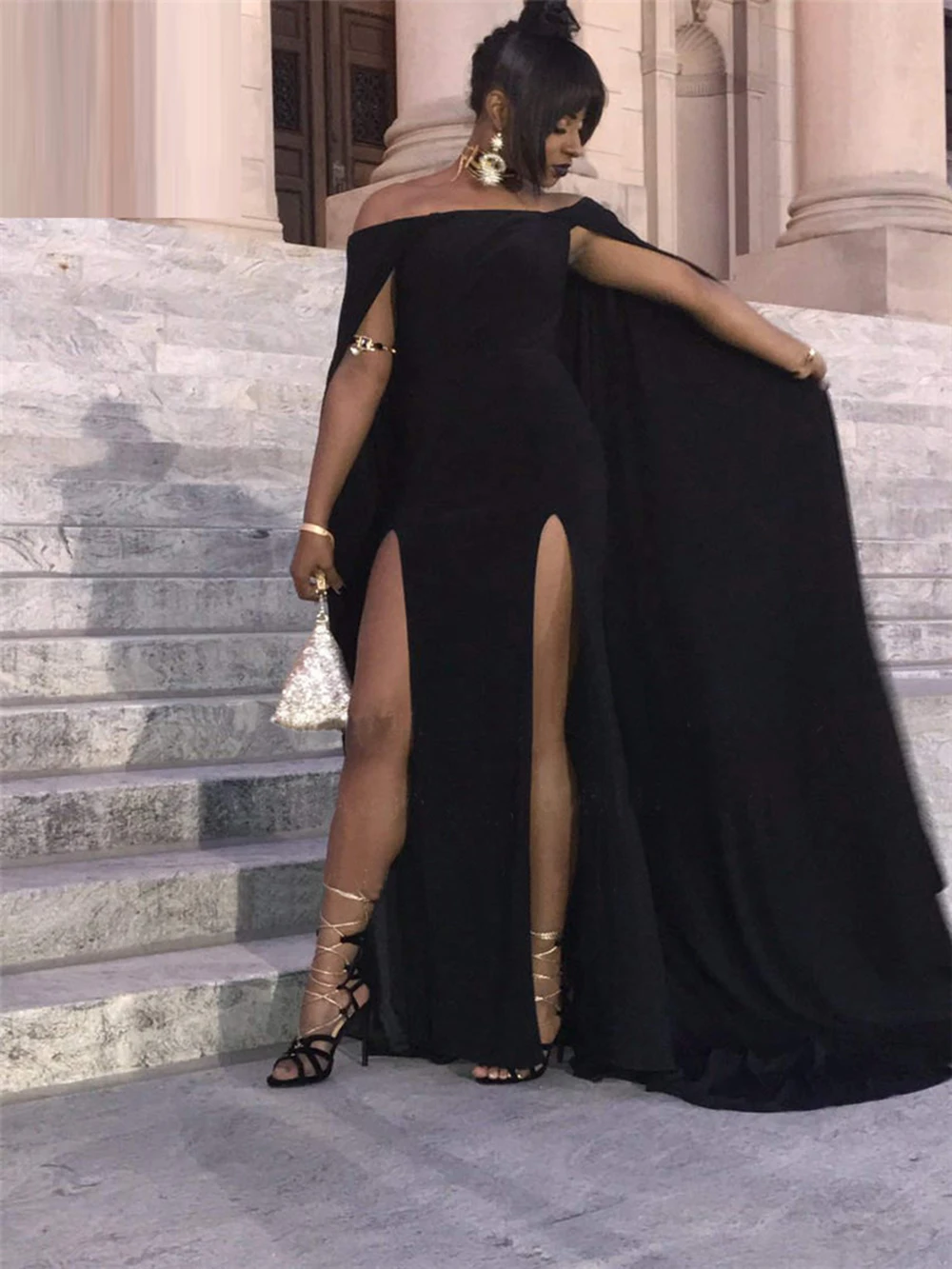 Женское вечернее платье с юбкой годе длинное атласное из спандекса двойным