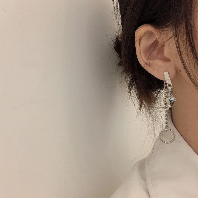 

S925 needle Modern Jewelry Heart Drop Earrings Hot Selling Metal Chain With Round Circle Hanging Dangle Earrings For Girl Gifts