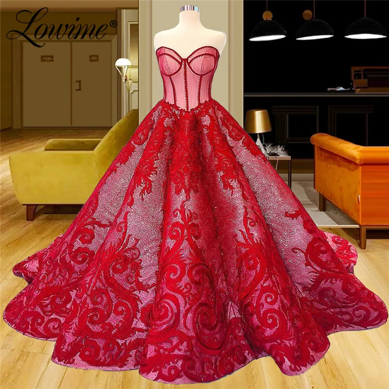 

Lowime Puffy Long Prom Dresses Newest Red Runway Celebrity Dresses Wedding Party Dress Applique 2022 Plus Size Evening Gowns