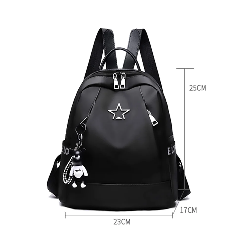 

New Fashion Women Girls Casual Backpack Rucksack Large Capacity Travel Shoulder Nylon Handbag School Bag With Bear Pendant
