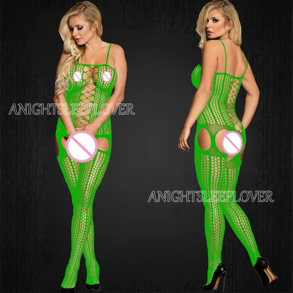Зеленые женские Сетчатое Боди с открытой промежностью сетчатые колготки-нижнее