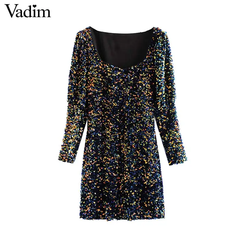Вадим женские стильные красочные блестками мини платье три четверти рукав