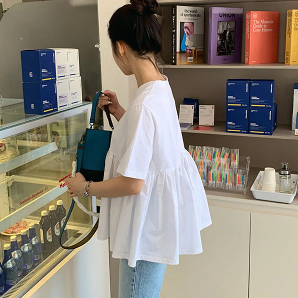 Милая Белая Летняя Блузка рубашка в японском и корейском стиле 2020 плиссированные