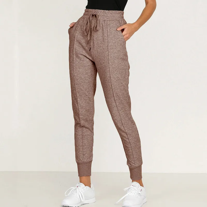 

Women's 2020 Autumn Hundred Take up Casual Solid Color Elasticated Long Trousers Female Tightness Lace Up Beam Feet Pantalones