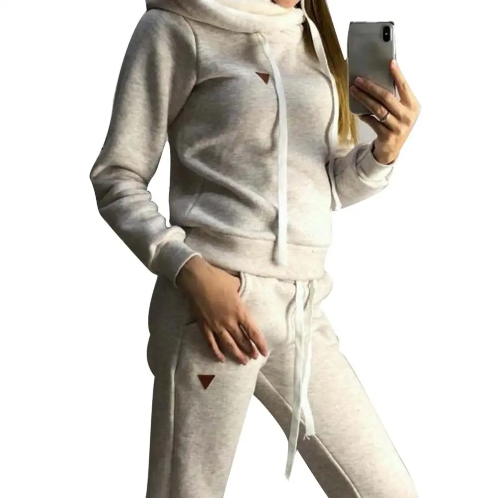 

Autumn women's two-piece suit women's jogging suit solid color sportswear fleece lined hoodie pants ladies suit