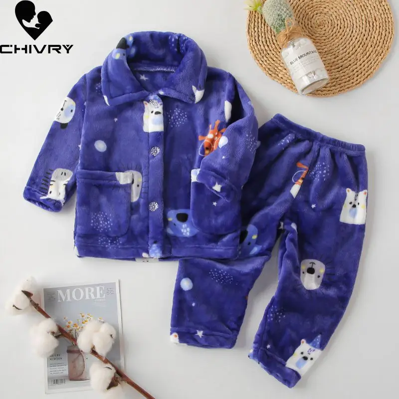 Новые осенне-зимние фланелевые пижамные комплекты для мальчиков и девочек топы с