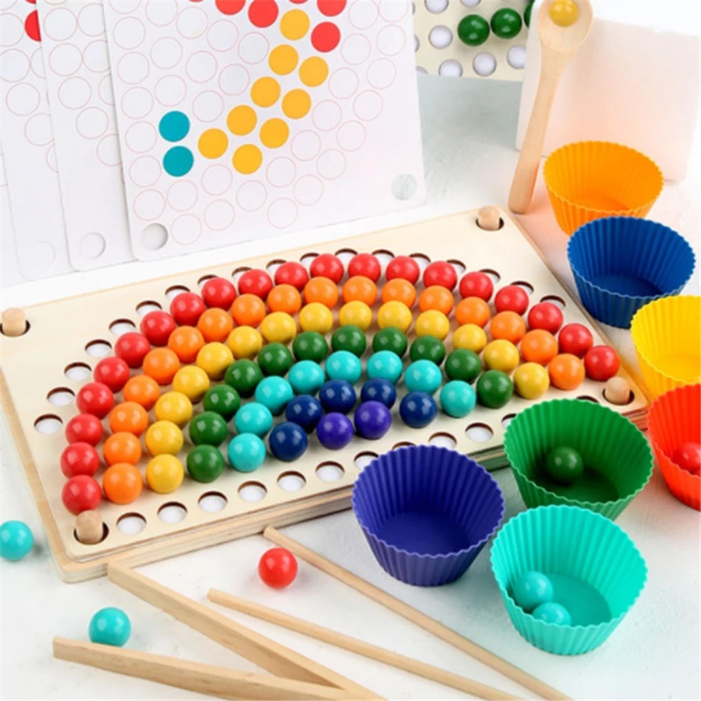 

Clip Beads Rainbow Wooden Toys Children Montessori Education Sorting Color Matching Game Fine Motor Training Sensory toy for kid