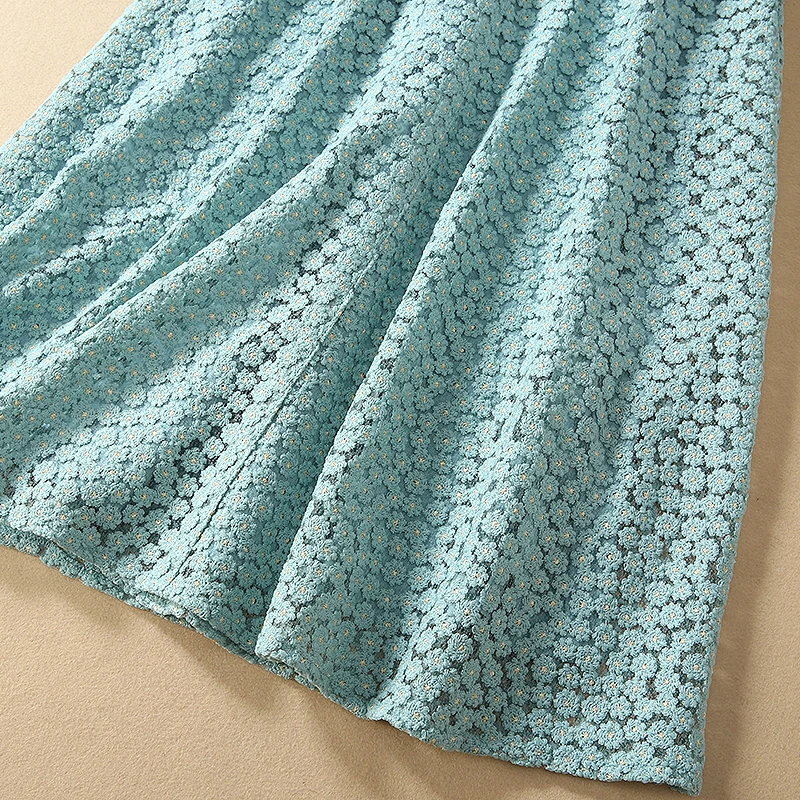 Мода 2020 новейшее Голубое Кружевное платье для женщин Весна Лето Цветочная