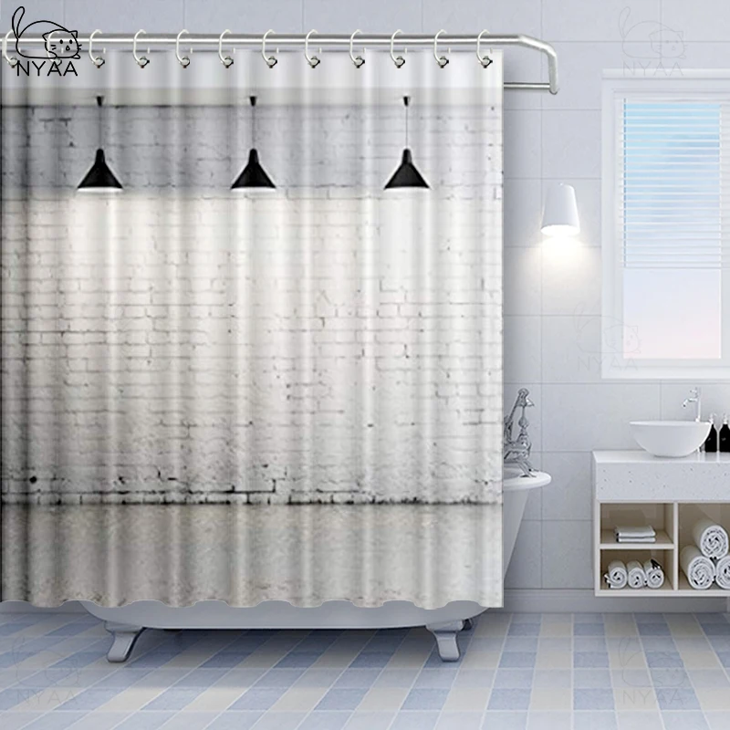 Серые кирпичные стены интерьерные занавески для душа Экологичные современные