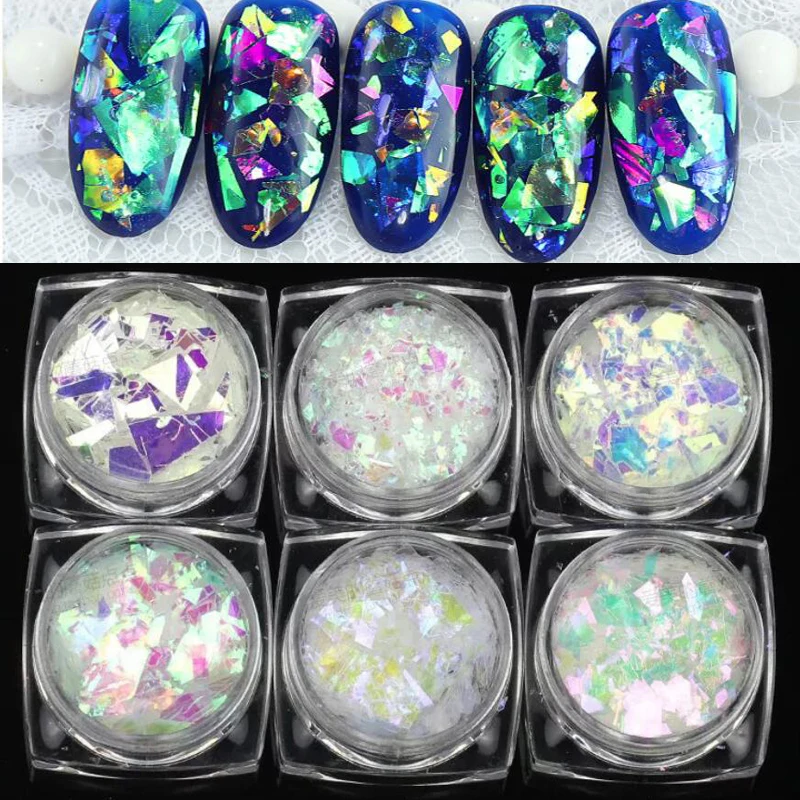 6 видов цветов Блестки для нейл Арта (искусство украшения ногтей) блестящее