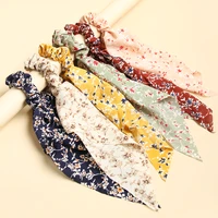 korean floral print hair scrunchies vintage long hair ribbon knoted streamers fashion women ponytail hair rope hair accessories
