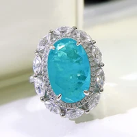 100 s925 sterling silver 1015mm oval paraiba high carbon diamond rings for women sparkling wedding party fine jewelry dropship