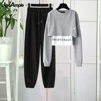 womens tracksuit autumn 2021 new top pants suit korean fashion elegant short sweater trouser two piece set female sportwear