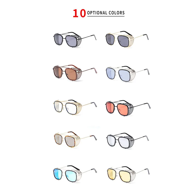 

New Vintage Square Gothic Steampunk Sunglasses Men Women Fashion Brand Designer Metal Wrap Goggle Mirror Lens Sun Glasses UV400