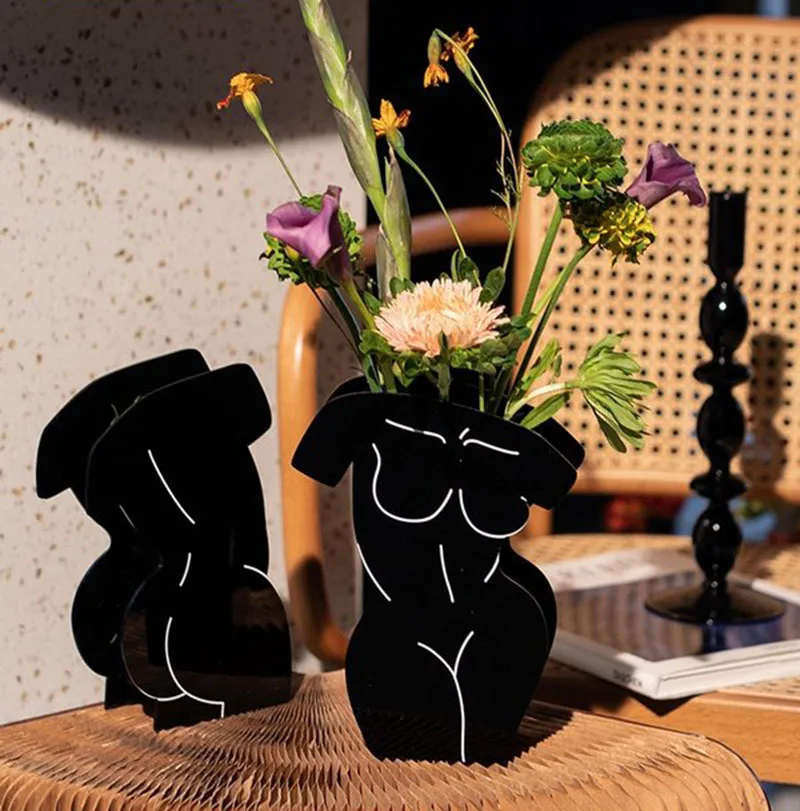 

Nordic Modern Home Decor Female Human Body Simple Acrylic Ikebana Vase Flower Pots Decorative Living Room Desktop Decorations