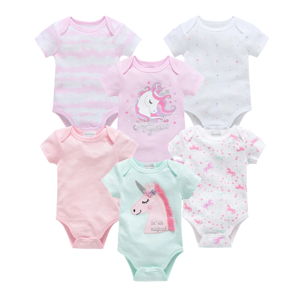 

2021 New Baby Girl Clothes 3 6 Pcs Short Sleeve Cotton Summer ropa bebe Bodysuit Infant Body Bebe Jumpsuit Toddler Clothing