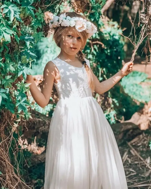 Детское кружевное платье из тюля с цветочным принтом | Детская одежда и обувь