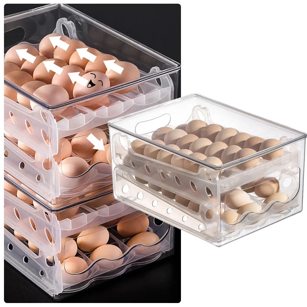 

Kitchen Slide-Type Egg Storage Box Refrigerator Storage Box Plastic Transparent Dumpling Box Double Layer Egg Tray Stackable