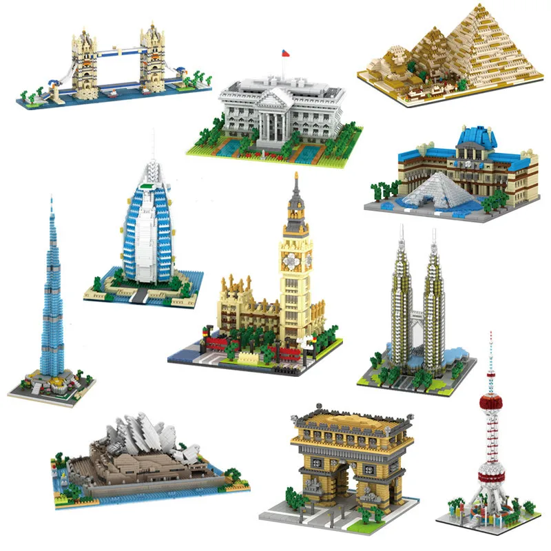 

Всемирно известный здание, двойной мост, пирамида, Белый дом, отель парус, Небольшие частицы, Алмазный сборный строительный блок