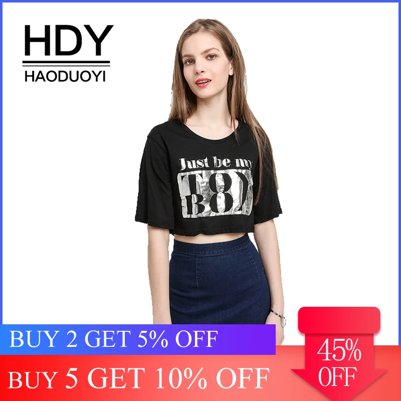 Женский укороченный топ HDY Haoduoyi серебристый с принтом в виде букв футболка