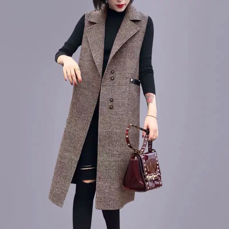 

Plaid Vest Women Blazers Vest Women Sleeveless Waistcoat Female Waistcoat Office Long Casual Vest Autumn Winter 2022 Y686
