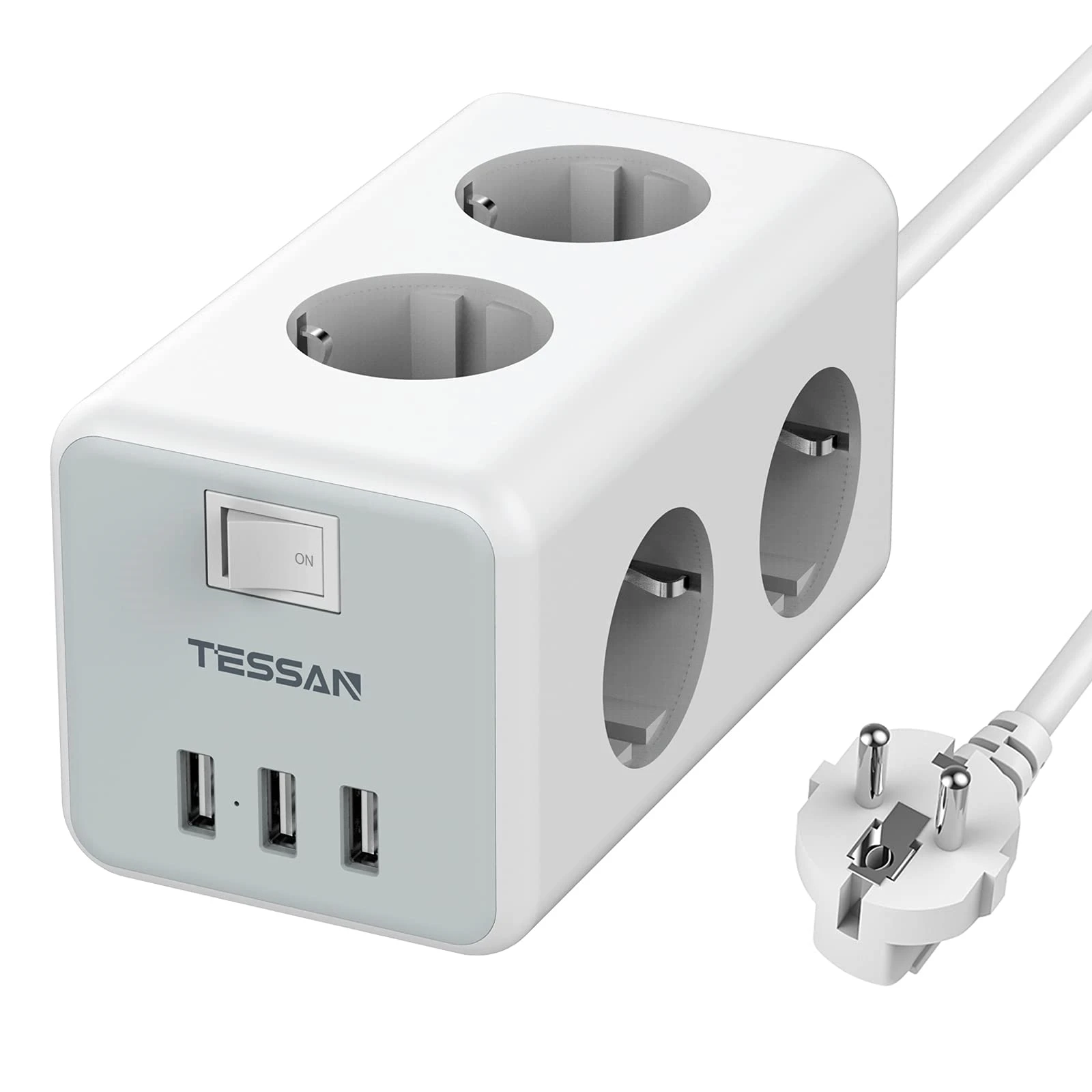

TESSAN 9 in 1 Socket Power Strip Powercube with On/Off Switch, 6 AC Outlets, 3 USB Ports and 2M Cable Overload Protection