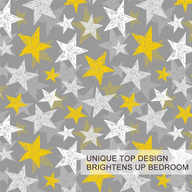BlessLiving Stars Bedding Set Yellow White Grey Duvet Cover Graffiti Bed Set King Size Modern Bedspread Cozy Home Decorations 3