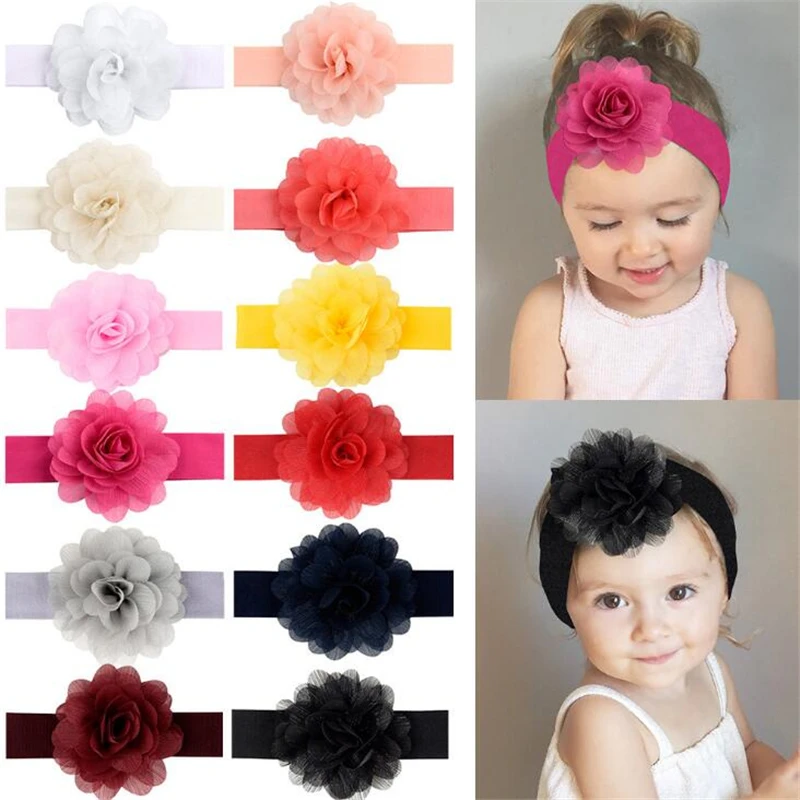 Милая шифоновая однотонная эластичная повязка на голову с цветочным рисунком