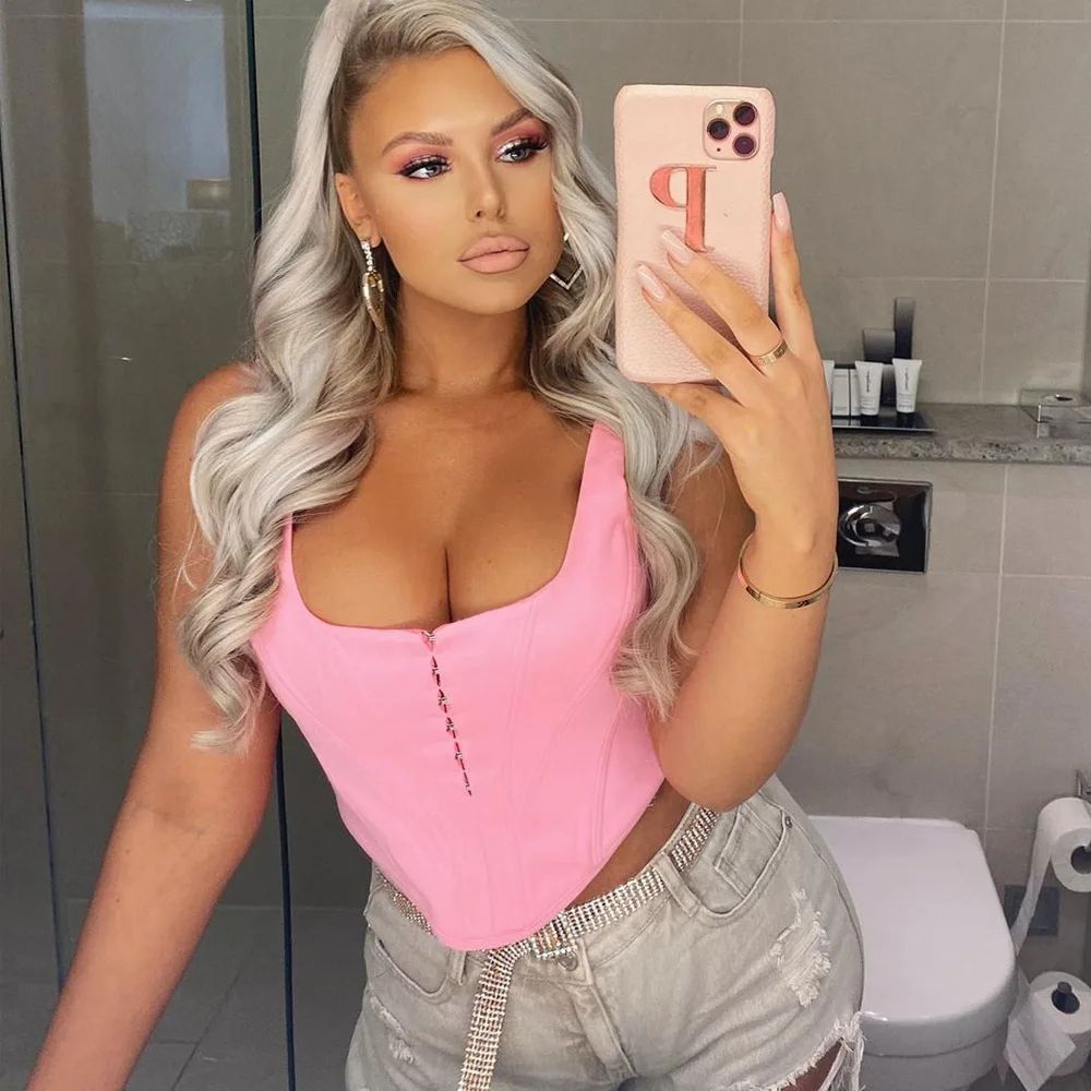 

Paris Girl Summer New Hot Selling Solid Color U-Shaped Neck Slim Crop Top Fluorescent Multicolor Backless Vest