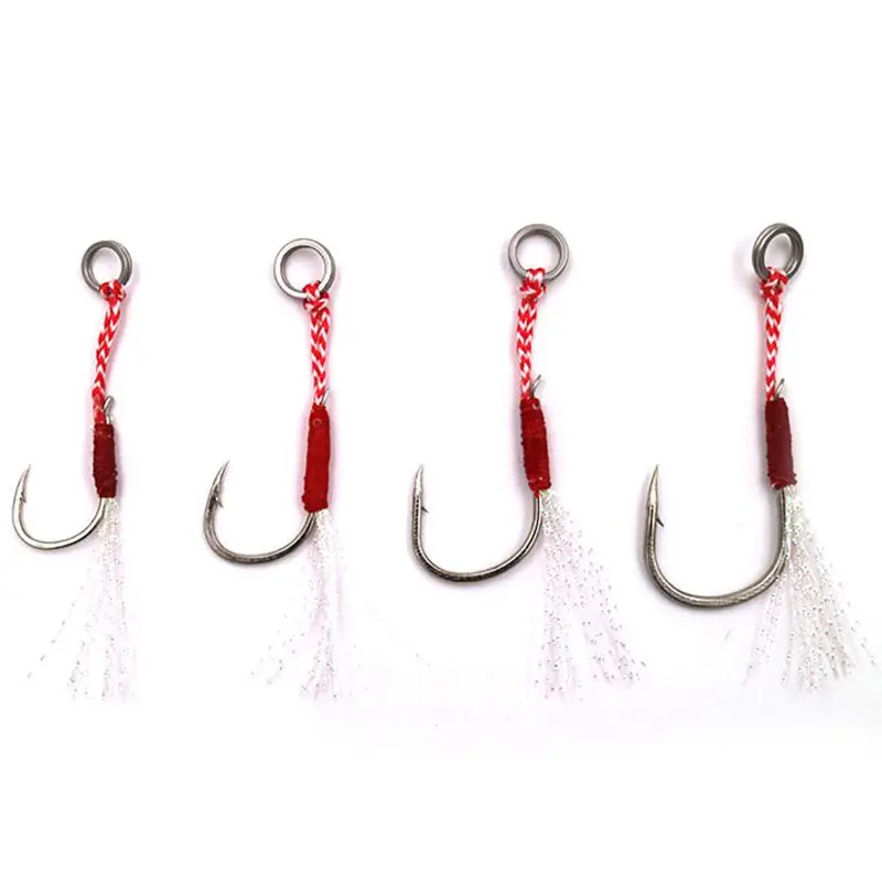 

5pcs/lot Stainless Steel Jigging Spoon Fishing Hook With with feather and ring Jig Assist Fishhook Plate Saltwater Hook