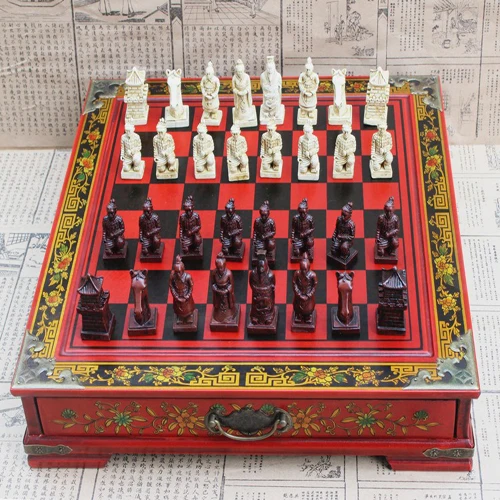 Wooden Китайский архаистический Шахматный набор 32 шахматные фигуры деревянная шахматная доска коллекция Terra-cotta Warriors винтажный Шахматный набор развлечения - Цвет: Wooden