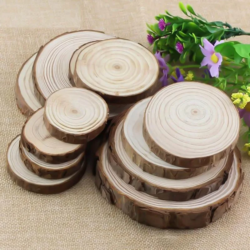 

1cm Thick 1 Pack Natural Pine Round Unfinished Wood Slices Circles With Tree Bark Log Discs DIY Crafts Wedding Party Painting