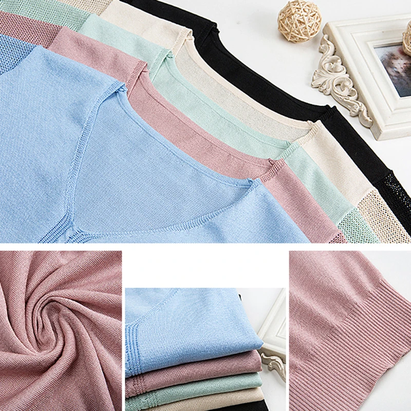 

Loose Hollow Out V-Neck Knitwear Tops Plus Size 5XL Short Sleeve T-Shirt For Women Korean Summer Ice Silk Solid Pullovers Tees