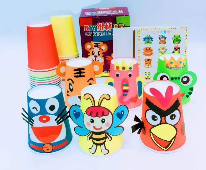 12 шт./компл. DIY бумажный стаканчик ремесленные наборы детские Мультяшные Животные