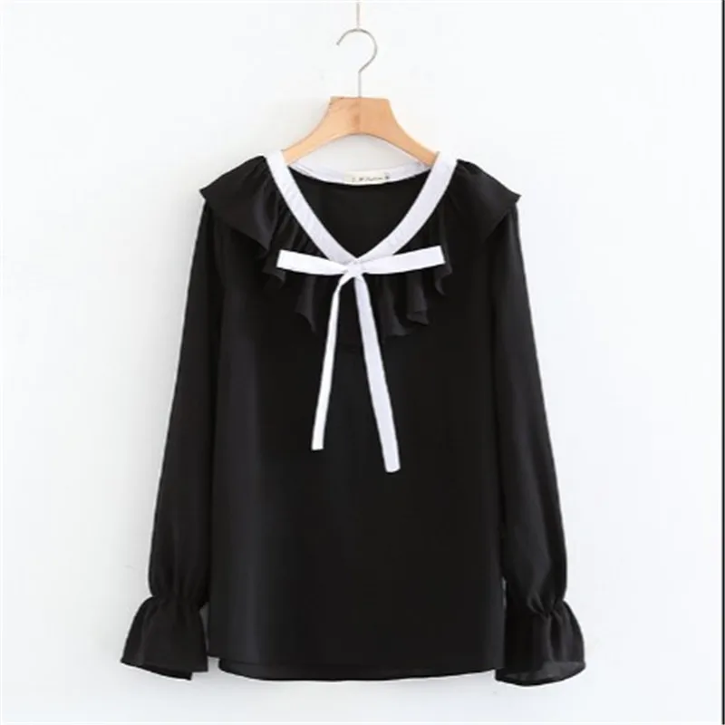 Рубашка женская винтажная черная с длинным рукавом большие размеры|office blouse|blouses