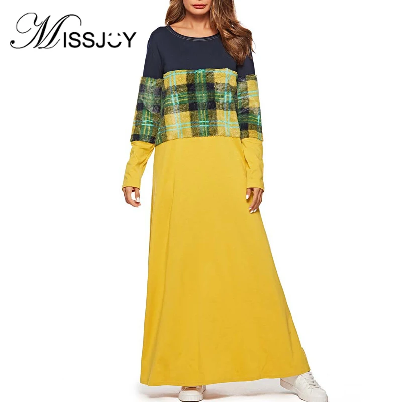 MISSJOY новинка 2019 Осенние повседневные Лоскутные мусульманские платья для женщин