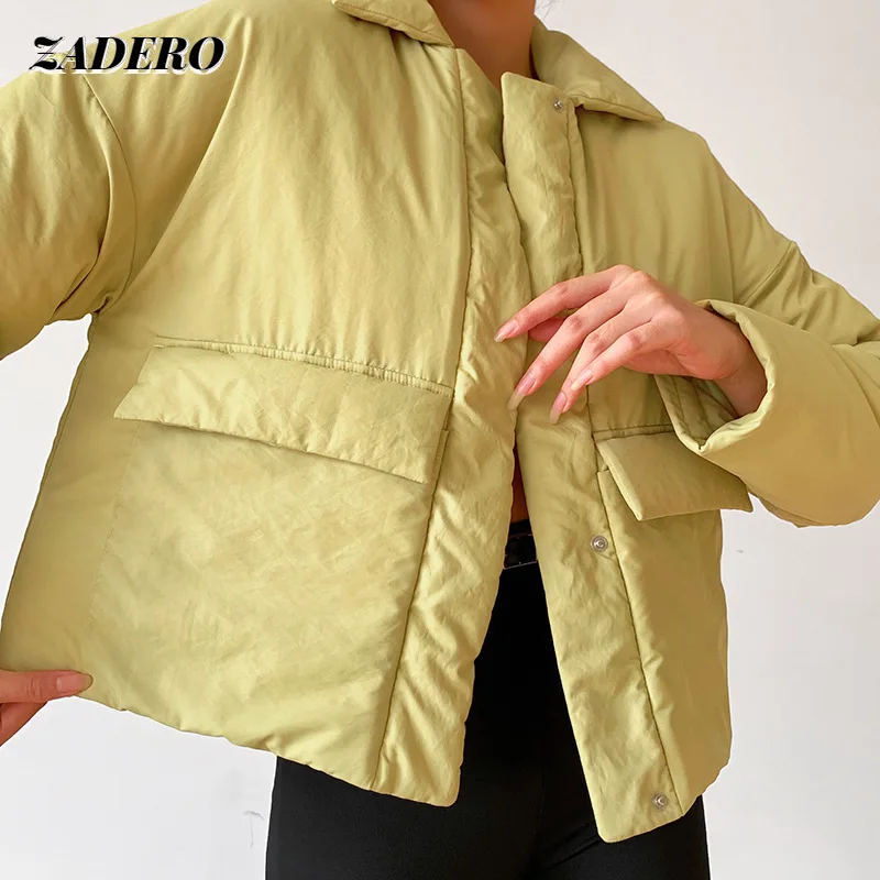 

Модные однотонные укороченные парки, женские зимние теплые короткие пальто из хлопка с отложным воротником и длинным рукавом, повседневная...