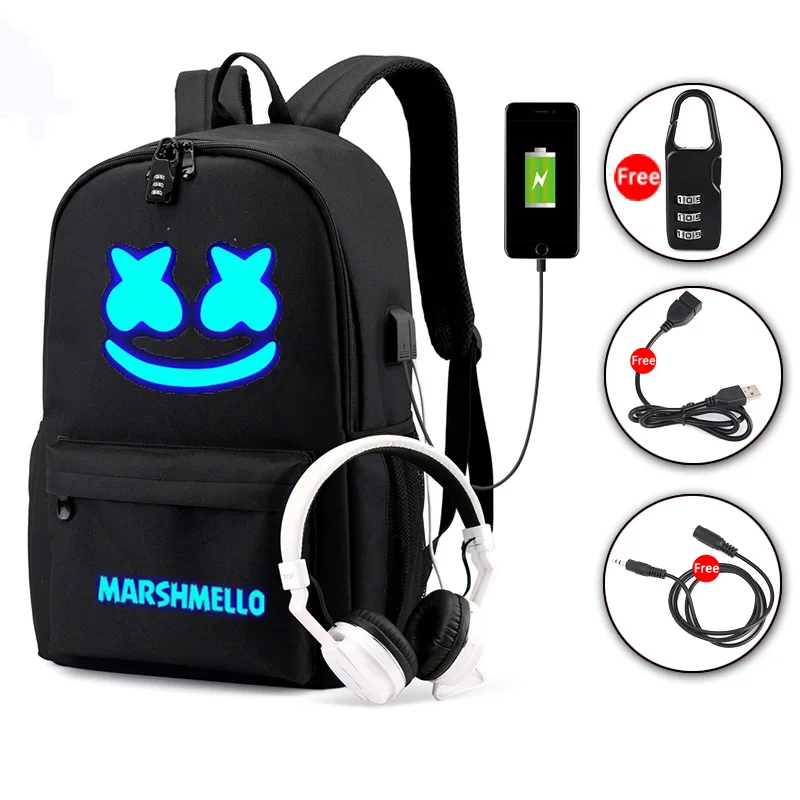 CG5222 Светящийся Зефир рюкзак для подростка, студенческий рюкзак, USB зарядка для ноутбука, противоугонные школьные сумки, брезентовый водонепроницаемый рюкзак - Цвет: CG5222