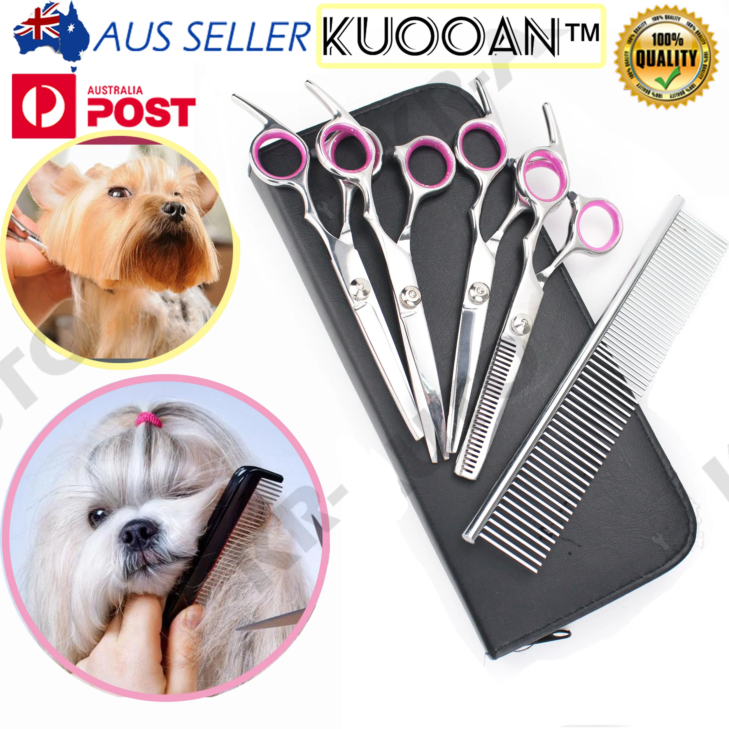 

6PCS 6" Professional CAT Pet Dog Grooming Scissors Shear Hair Cutting Set Curved Tool Kit AU