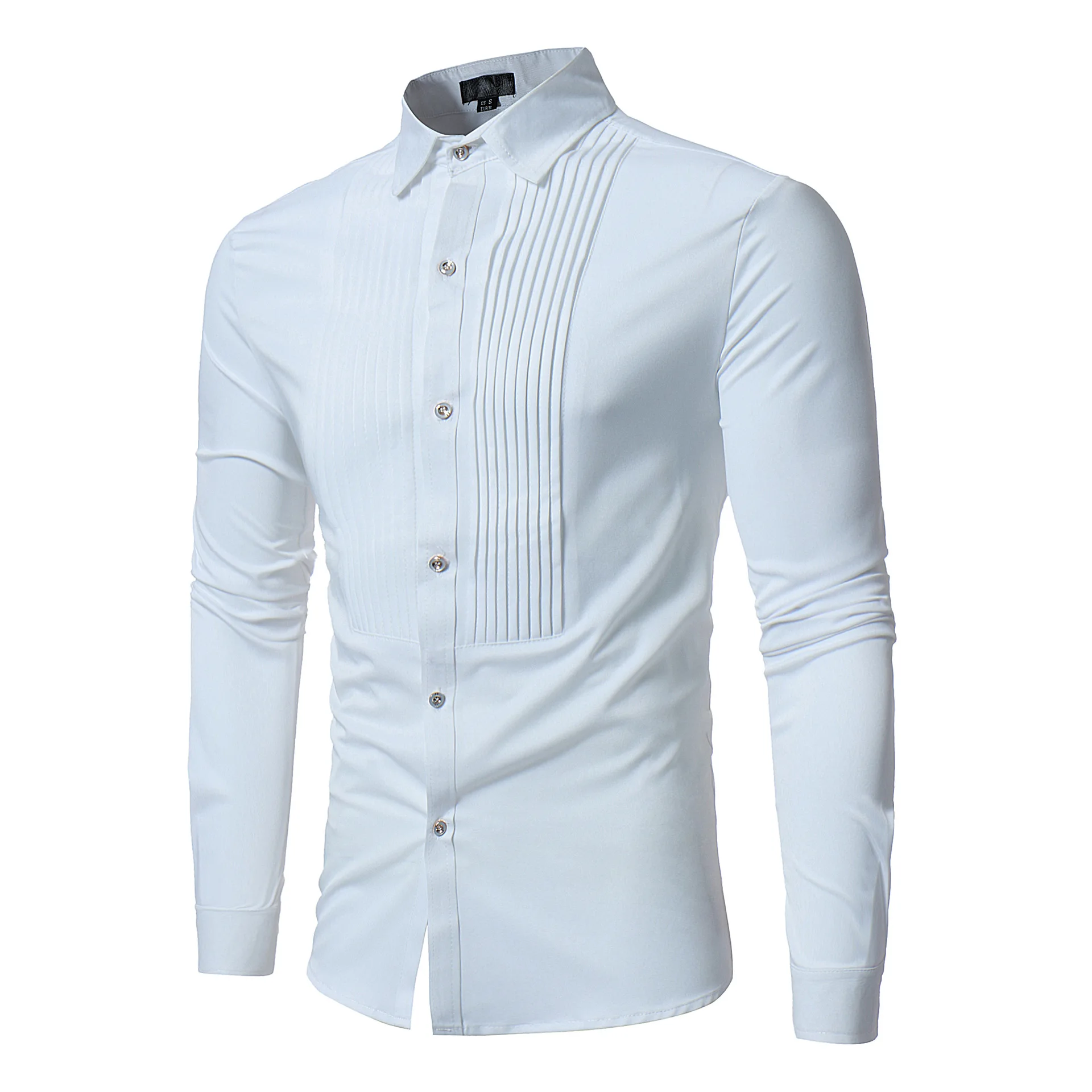 

Spring Summer Solid Four Color Men'S Long-Sleeve Shirt With Pleated Front Latest Design/Business Formal Men'S Blouse Clothing
