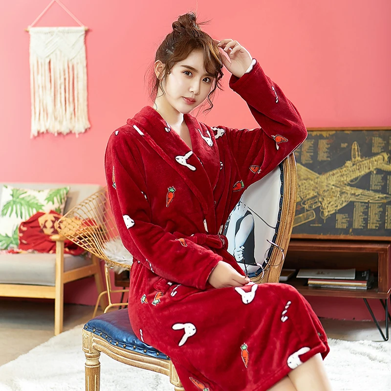 Зимний халат из кораллового флиса женское мягкое теплое Фланелевое кимоно