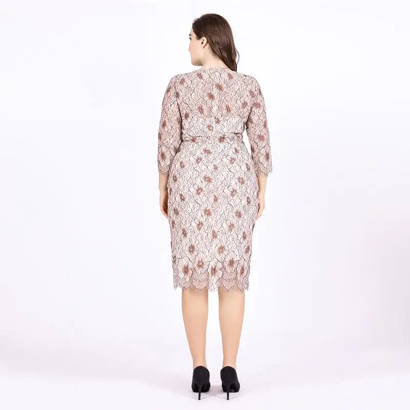 5XL 6XL размера плюс женское цветочное кружевное платье осень 4XL большой размер офисное женское платье элегантное женское облегающее длинное вечерние платья