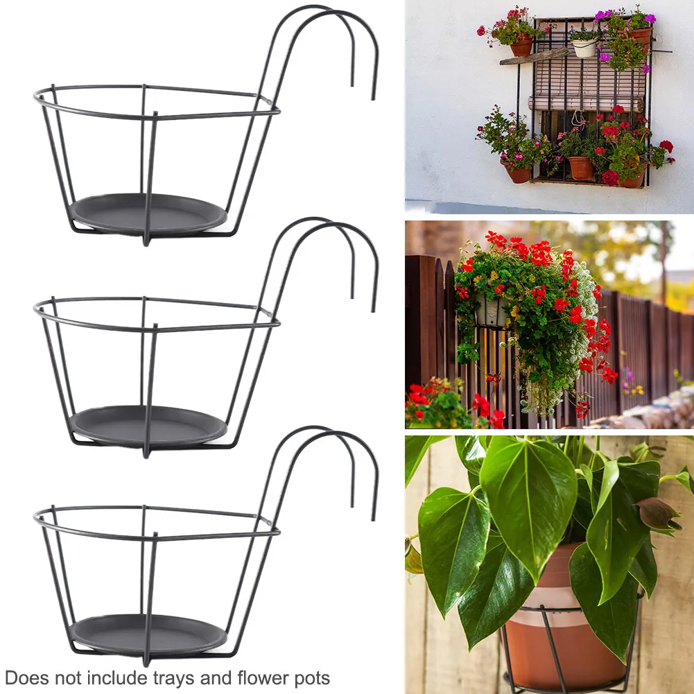 

3pcs Space Saving Back Support Outdoor Plant Stand With 2 Hooks Iron Art Corner Balcony Patio Garden Easy Clean Living Room