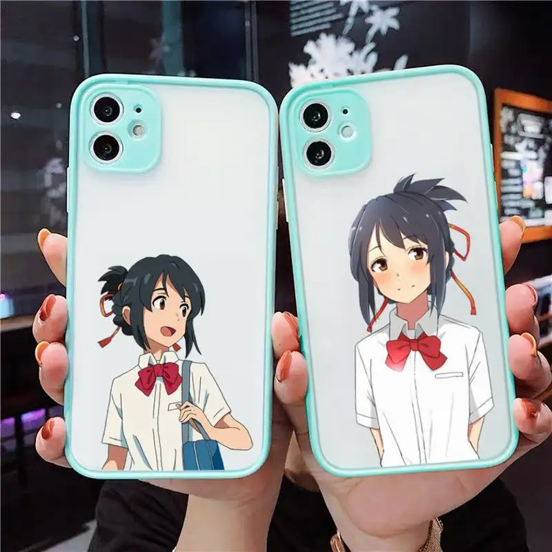 

Anime your name Phone Case For iPhone 12 11 Mini Pro XR XS Max 7 8 Plus X Matte transparent blue Cover